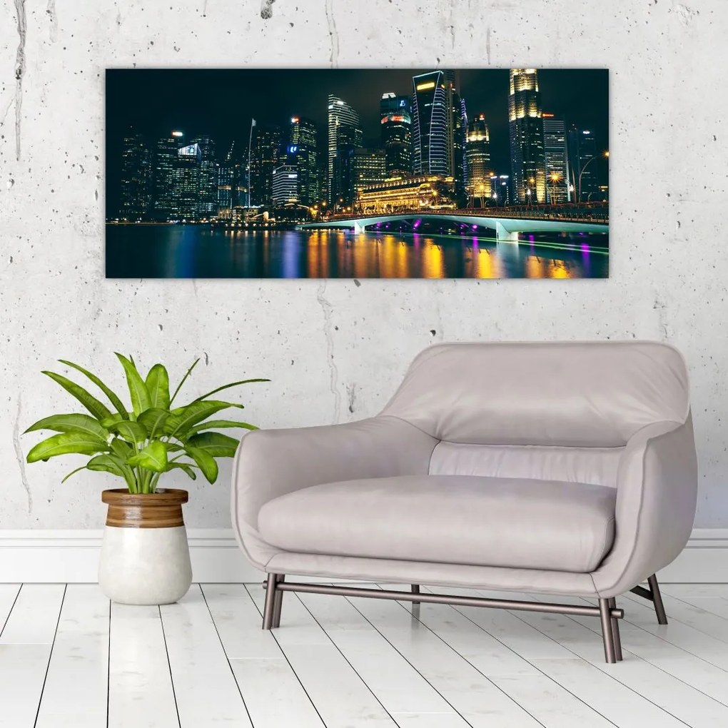 Tablou - Singapore noaptea (120x50 cm)