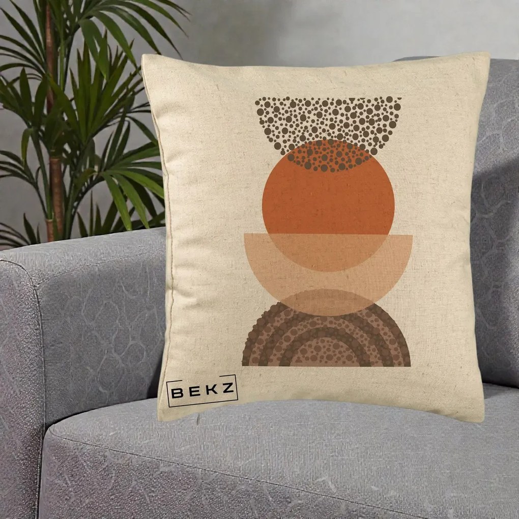 Perna Decorativa Boho Stiva Forme Punctate Terracotta, 40x40 cm, Bej, Husa Detasabila, Perna Inclusa, BEKZ®