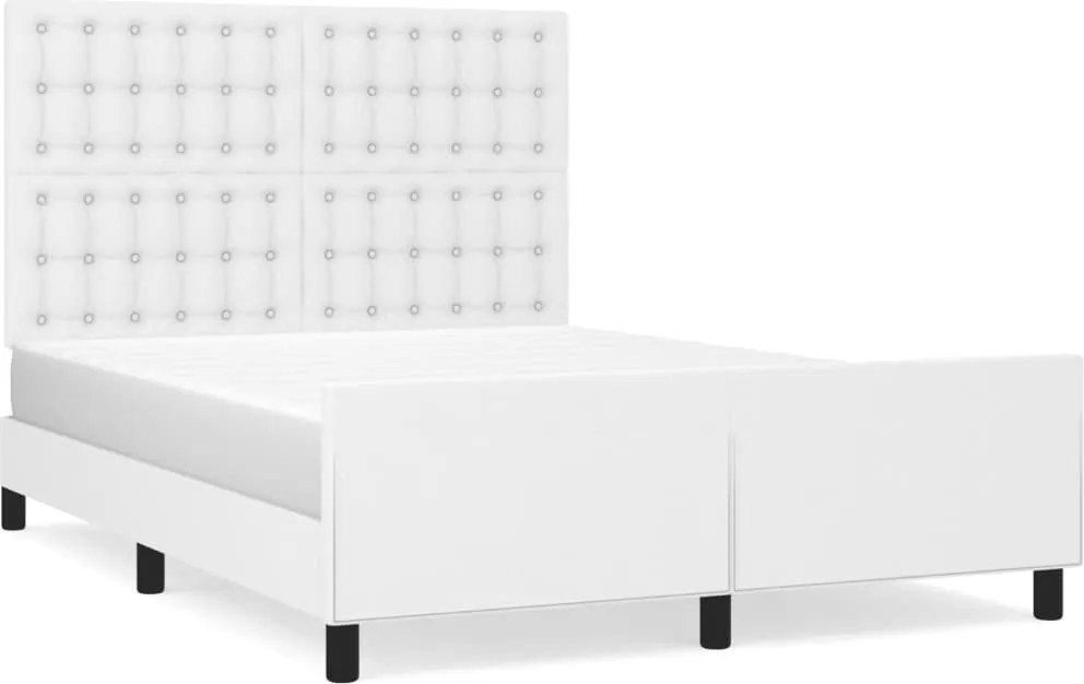 vidaXL Cadru de pat cu tăblie, alb, 140x190 cm, piele ecologică