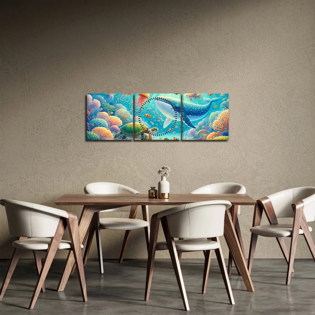 Tablou - Lumea sub apă (cu ceas) (90x30 cm)