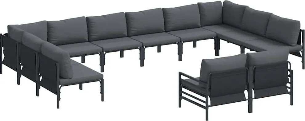 vidaXL Set de canapele pentru grădină cu pernă 12 pcs Negru Oțel