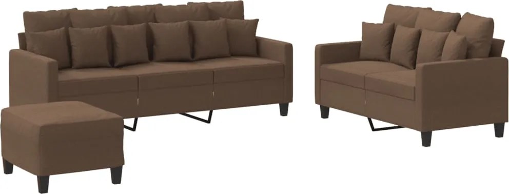 vidaXL Set de canapele cu perne, 3 piese, maro, textil