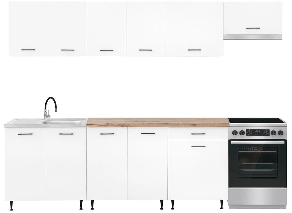 Unitate de bucătărie Primo 280 cu blat de lucru din stejar charlestone alb