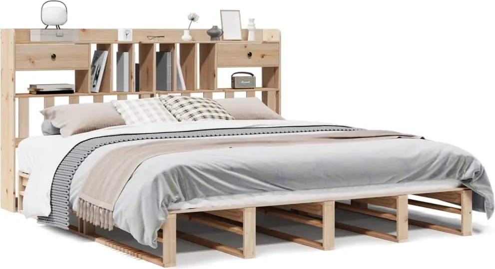 vidaXL Pat cu bibliotecă fără saltea, 180x200 cm, lemn masiv de pin