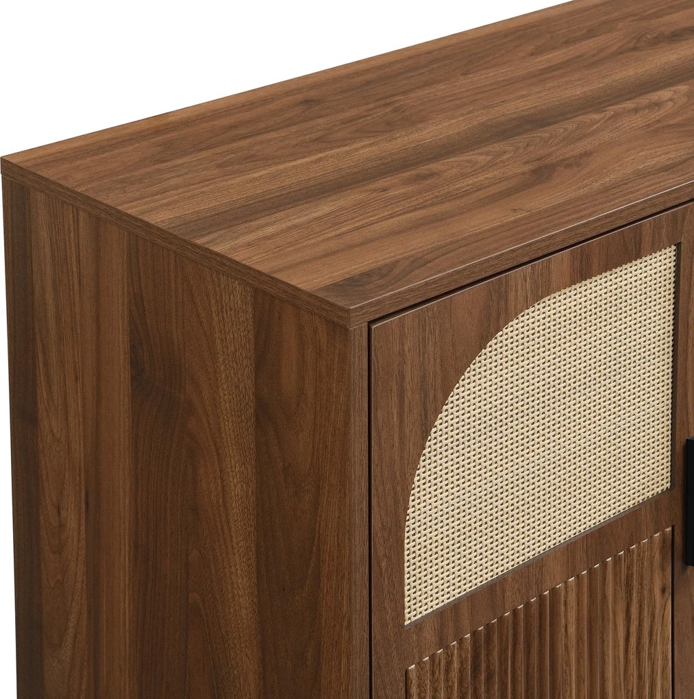 Bufet modern cu ratan, cu 4 uși și mult spațiu de depozitare, design retro-natural, 140x40x80 cm, Culoare naturală