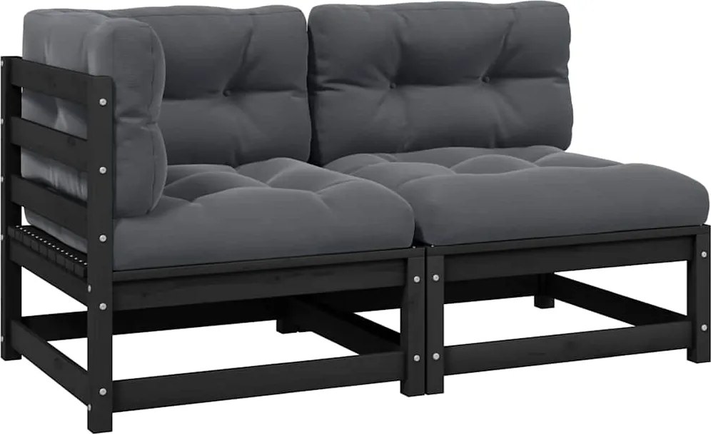 vidaXL Set mobilier grădină cu perne, 2 piese, negru, lemn masiv pin