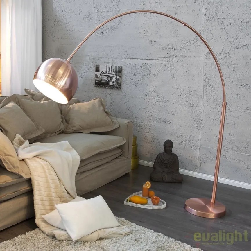 Lampadar inalt si elegant cu arc extensibil si abajur de 32cm, Big Bow cupru A-21599 VC