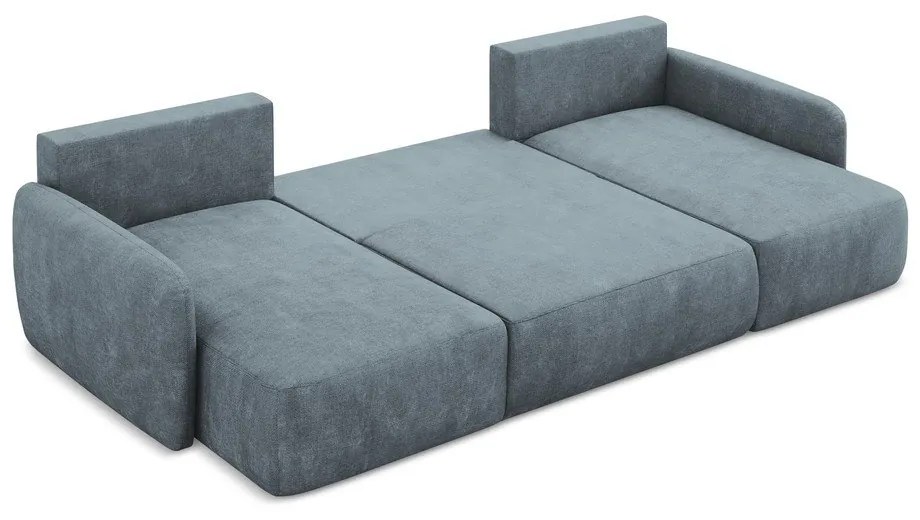 Colțar albastru prăfuit extensibil/cu spațiu de depozitare cu tapițerie din chenille (în formă de "U") Lilo – Makamii