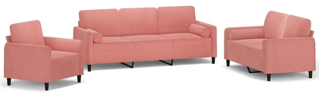 Set canapea, perne perne decorative, 3 piese, roz, catifea Roz, Fara suport de picioare