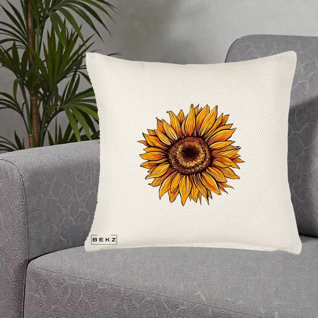 Perna Decorativa Floarea Soarelui Vibranta, 40x40 cm, Crem Reliefat, Husa Detasabila, Perna Inclusa, BEKZ®