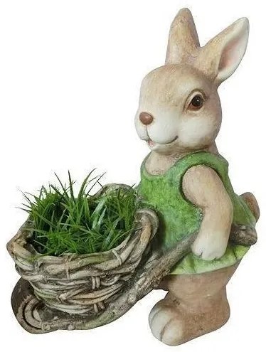 Decoratiune gradina, ceramica, iepure cu roaba, 40x19.5x34 cm
