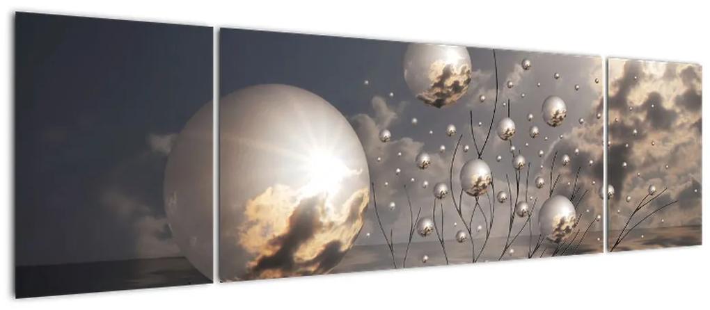 Tablou abstractă - bile gri (170x50cm)