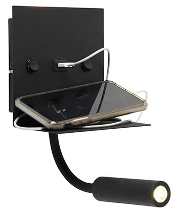 Lampa de perete moderna USB neagra cu brat flexibil - Duppio