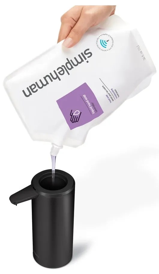 Dozator de săpun lichid negru mat automat din oțel 414 ml – simplehuman