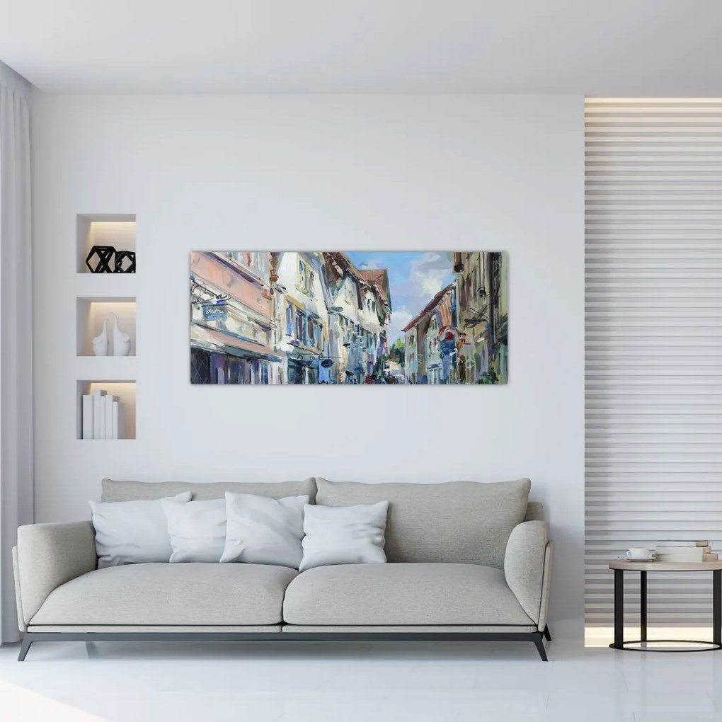 Tablou - Strada orașului vechi, pictură acrilică (120x50 cm)
