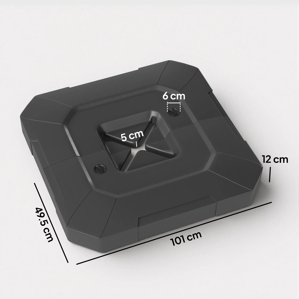 Outsunny Set 2 Greutăți pentru Baza Umbrelei, Bază pentru Umbrelă din HDPE, Reumplibilă cu 80 kg Apă sau 105 kg Amestec Nisip și Apă, 101x101x12 cm, Negru | Aosom Romania