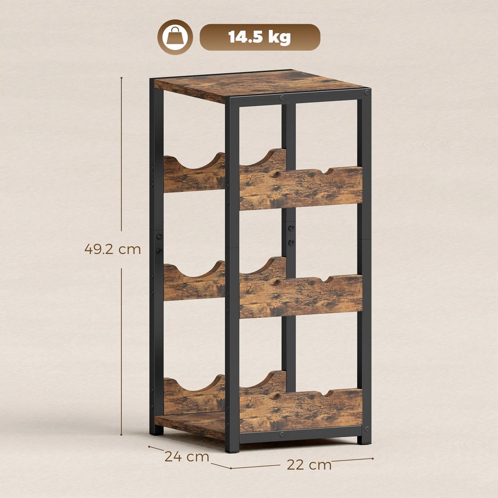 HOMCOM Suport Vin, Rafturi Ondulate, Picioare Reglabile, Maro Rustic, Negru | Aosom Romania