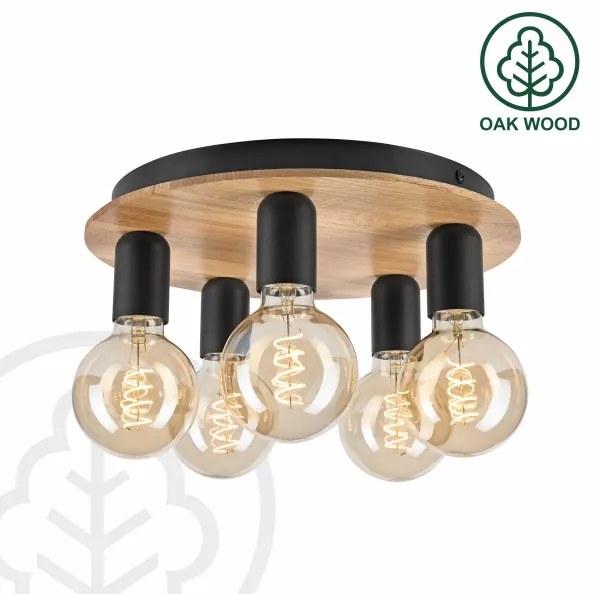 Plafonieră DUSTY 5xE27/15W/230V d. 34 cm stejar/negru