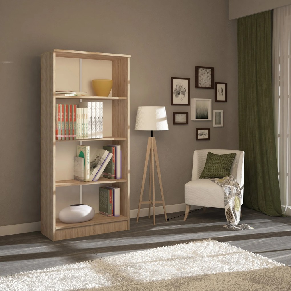 Biblioteca Flint, 3 Polite, Stejar Sonoma, 70 x 32 x 159 cm