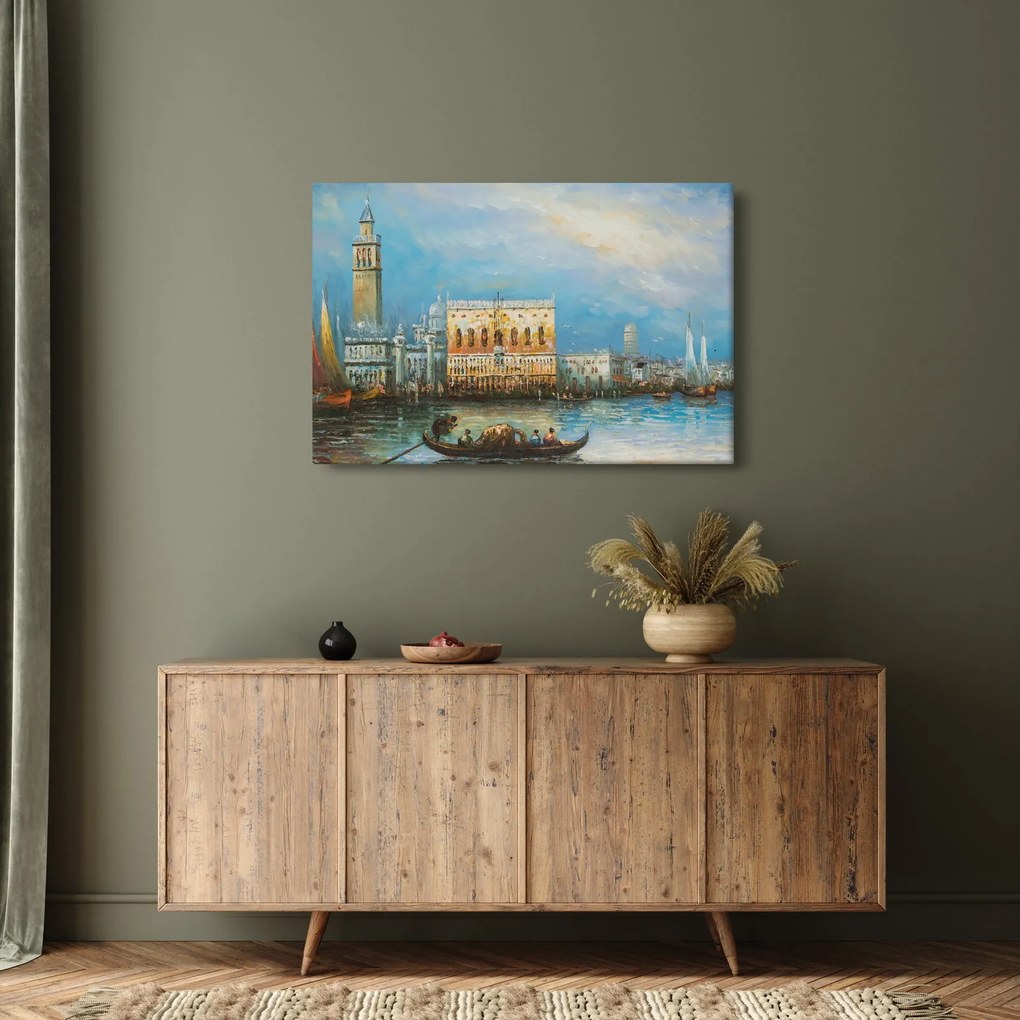 Tablou - Gondola care trece prin Veneția, pictură în ulei (90x60 cm)