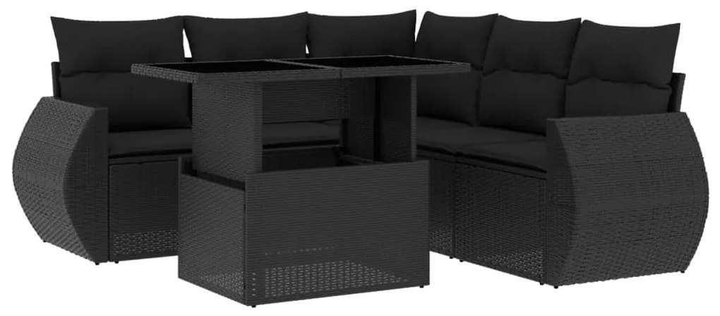 3268525 vidaXL Set mobilier de grădină cu perne, 6 piese, negru, poliratan