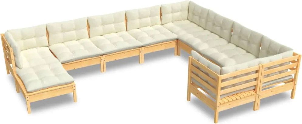 vidaXL Set mobilier grădină cu perne crem, 10 piese, lemn de pin