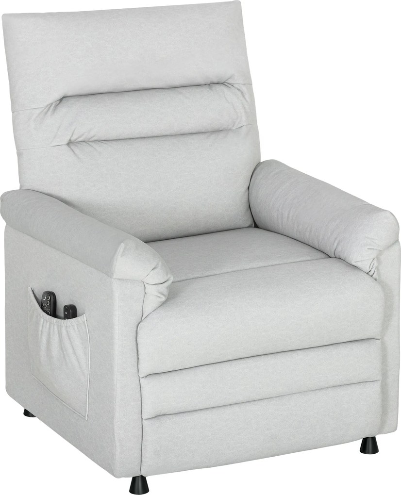 HOMCOM Fotoliu Relaxant Electric cu Masaj și Încălzire și Suport pentru Picioare, Silențios, Fotoliu Reclinabil 150° în Catifea Prietenoasă cu Animalele cu Funcție de Memorare, 2 Telecomenzi pentru Sufragerie, Gri Deschis | Aosom Romania