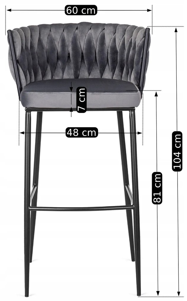 JAKS Scaun de bar Flores velvet gri