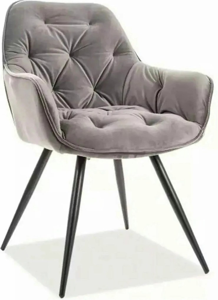Scaun tapitat modern CHERRY, gri/negru, stofa catifelata/metal, 58x57x