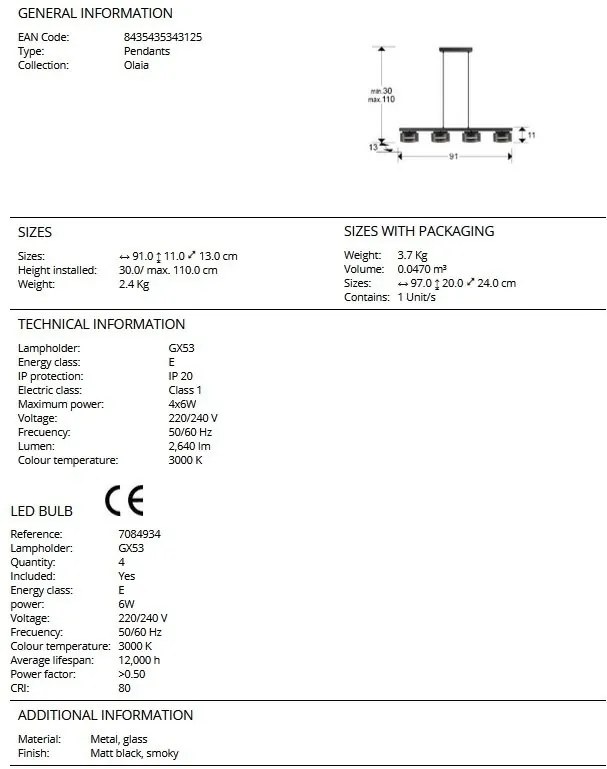 Lustra LED suspendata design modern Olaia 4L Fumuriu