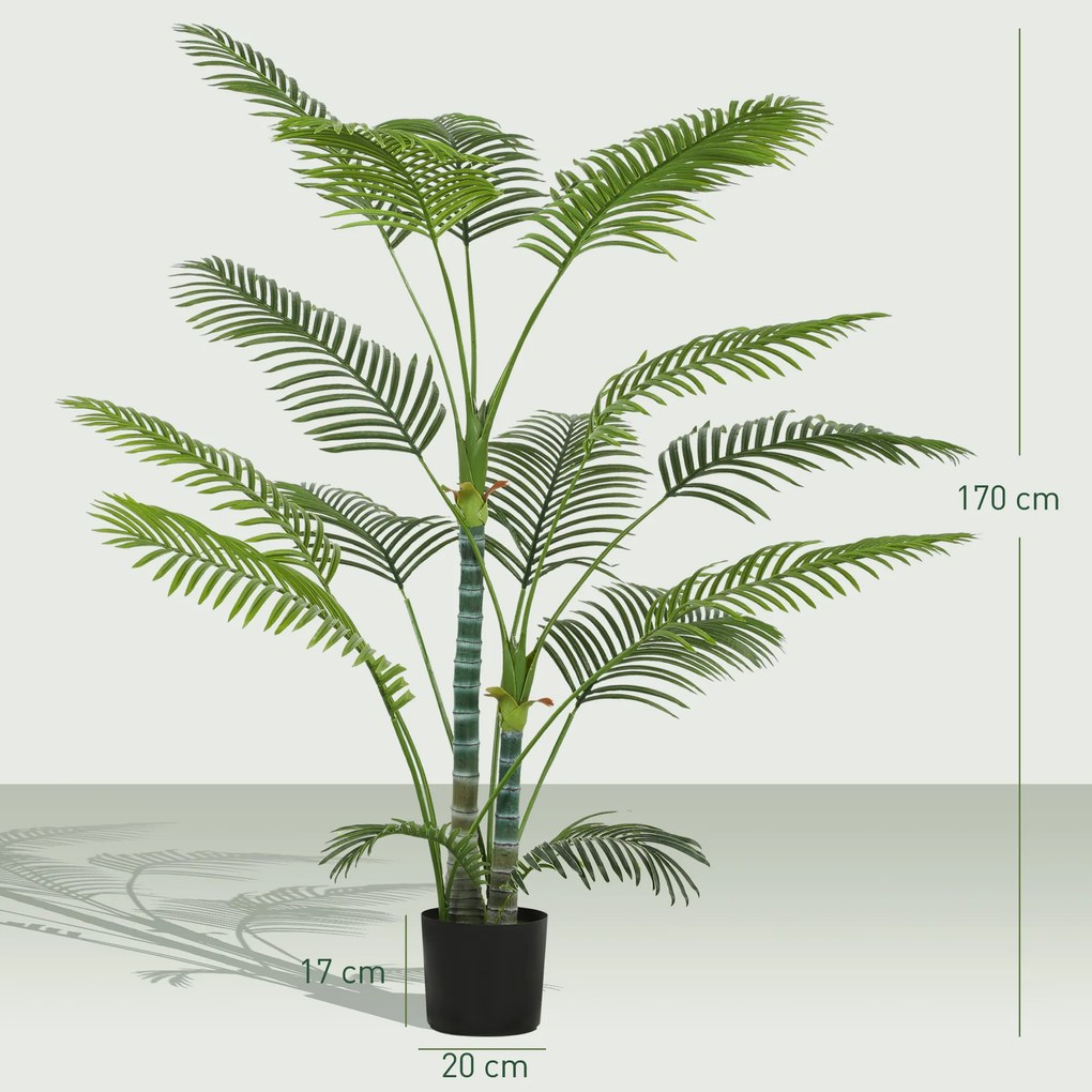 HOMCOM Plantă artificială de interior 170 cm, palmier arbore artificial cu ghiveci din plastic și flocaj, verde | Aosom Romania