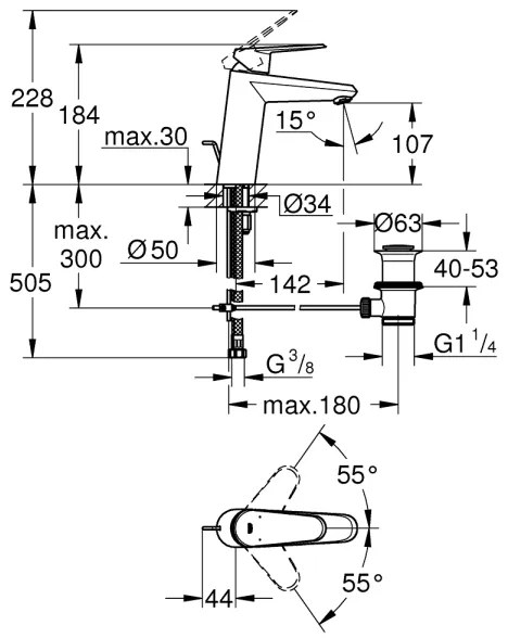 GROHE 23448002 - Baterie pentru lavoar EURODISC COSMOPOLITAN, mărimea M, crom