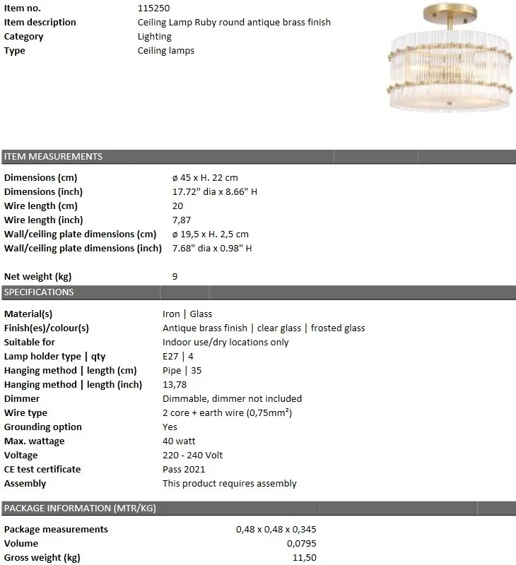 Lustra design LUX Ruby round, alama 115250 HZ
