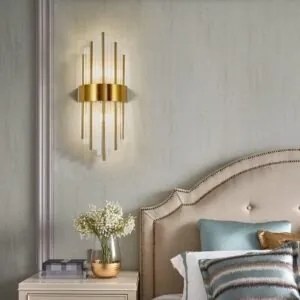 Aplică Auriu cu Cristale – 2 Fasunguri E14, Design Elegant din Metal și Cristal, 46×20×10 cm