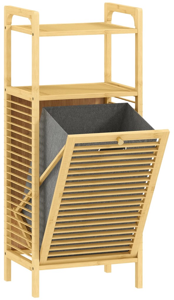 HOMCOM Dulap de baie din bambus cu coș de rufe detașabil de 37 l, natural | Aosom Romania