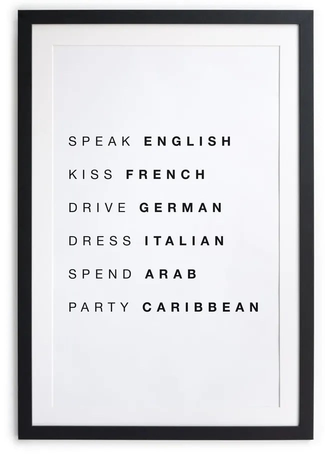 Tablou de perete cu ramă Really Nice Things Speak Kiss Drive, 35 x 45 cm