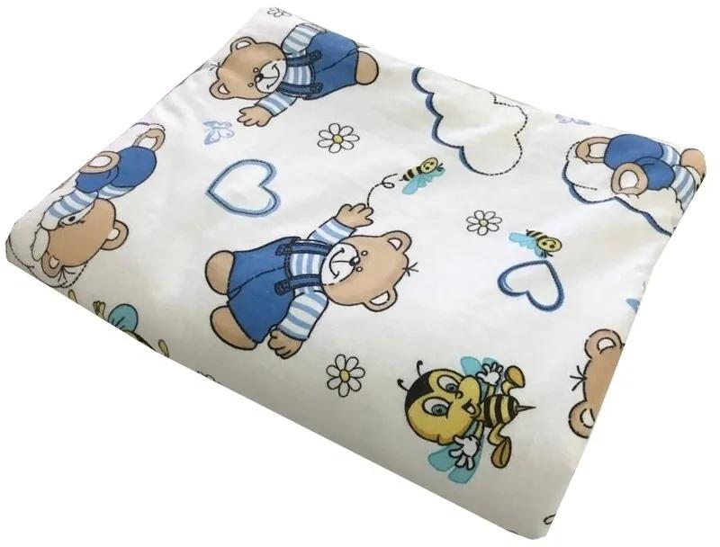 Deseda - Lenjerie 3 piese din finet flannel pat 120x60 cm  Ursi cu albine albastru