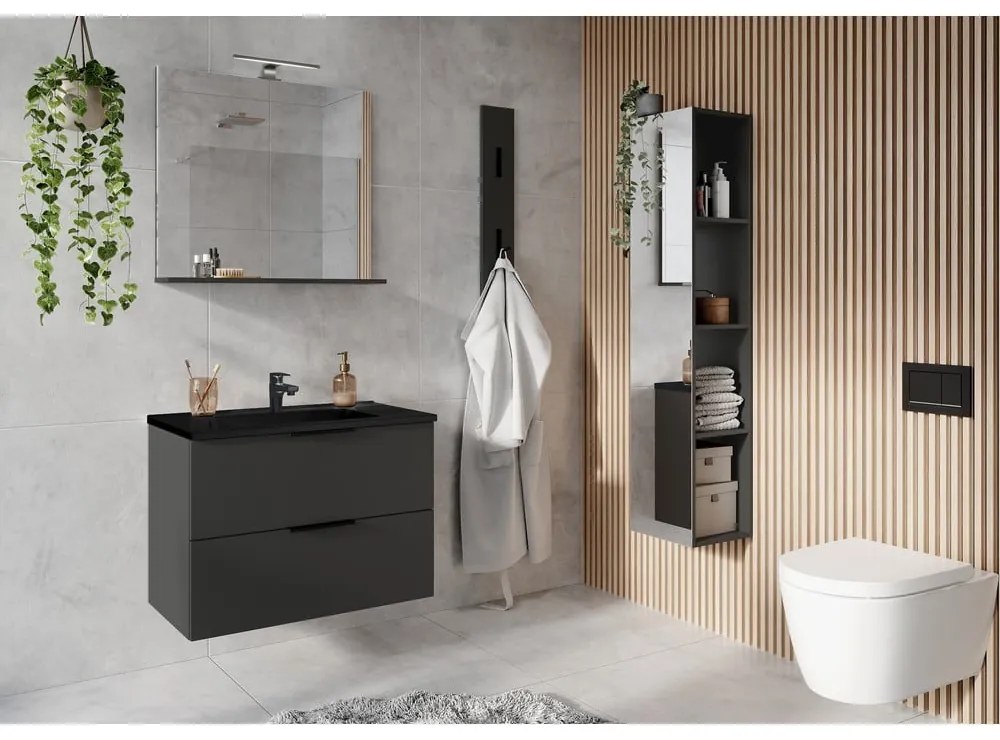 Dulap cu chiuvetă negru/gri antracit suspendat 81x61 cm Crandon – Germania