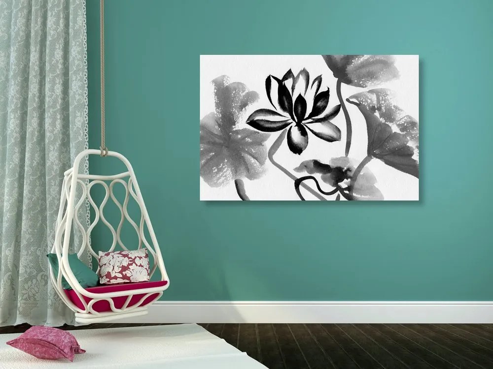 Tablou floare de lotus în design alb-negru
