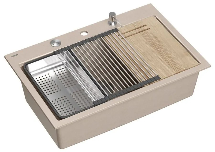 Statie de lucru incastrata Quadron Unique Marc 110 bej - inox 1 cuva 76x50 cm