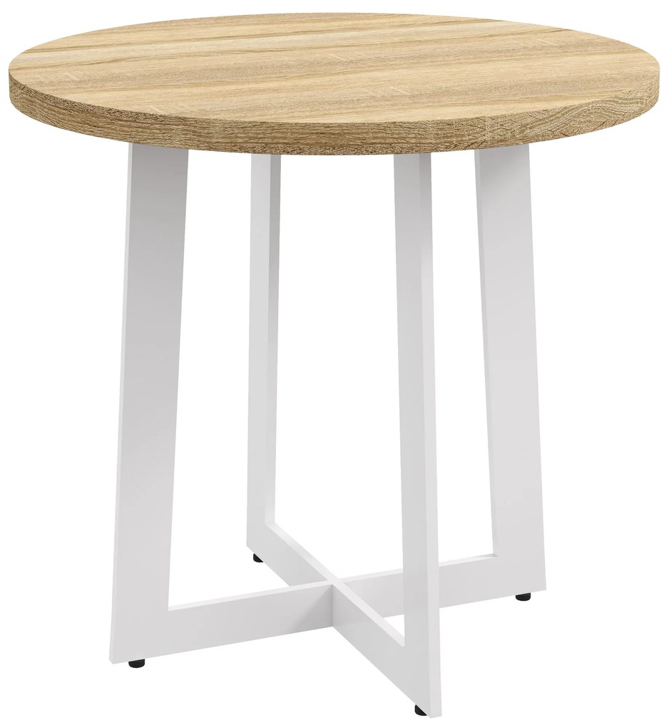 HOMCOM Masă de Dining Rotundă pentru 4 Persoane Masă de Bucătărie cu Blat de Lemn și Bază de Oțel Încrucișată Ø80x75 cm Stejar | Aosom Romania