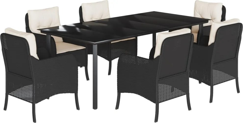 vidaXL Set mobilier de grădină cu perne, 7 piese, negru, poliratan