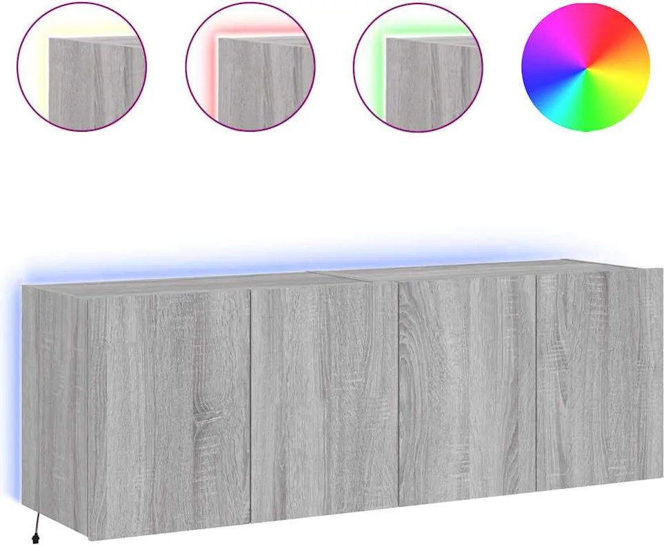 vidaXL Comodă TV de perete cu LED, 2 buc, gri sonoma, 60x35x41 cm