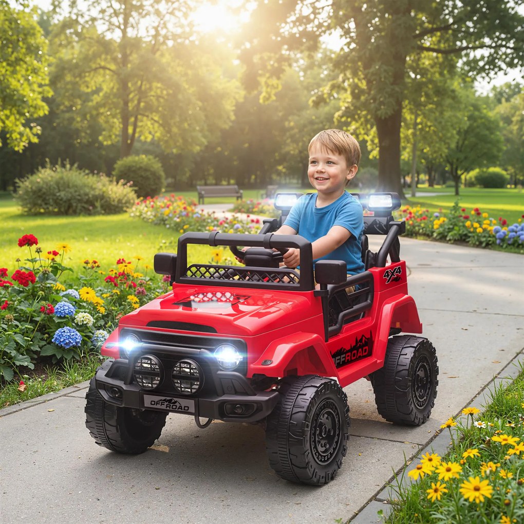 AIYAPLAY Off-road pentru Copii cu Faruri, Claxon, Centură și Telecomandă, din PP și Metal, 99x66x68.5 cm, Roșu | Aosom Romania