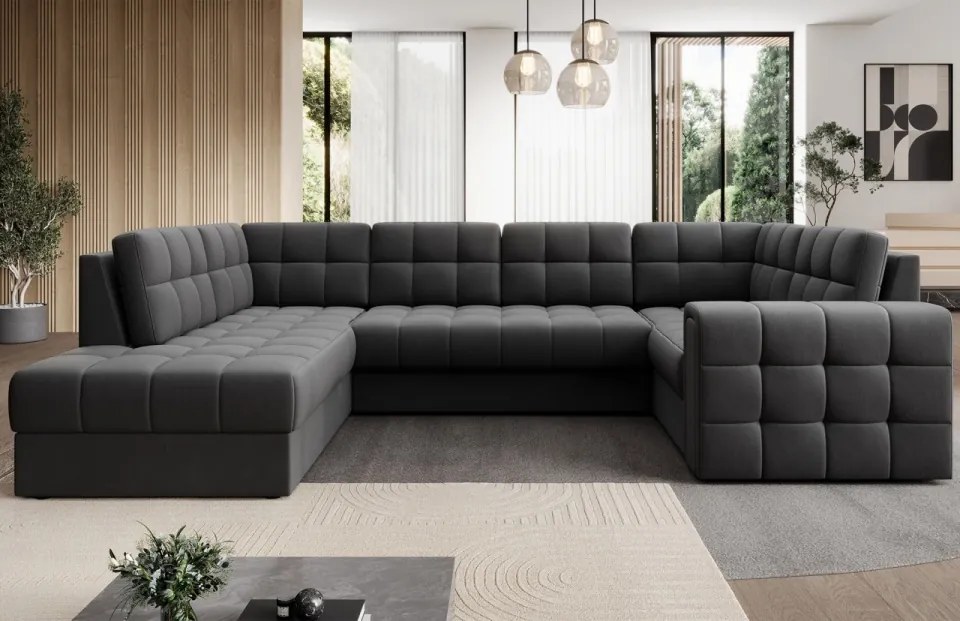 Coltar extensibil cu spatiu oentru depozitare, 299x198x82 cm, Blewett L, Eltap (Culoare: Gri deschis / Monolith 85)