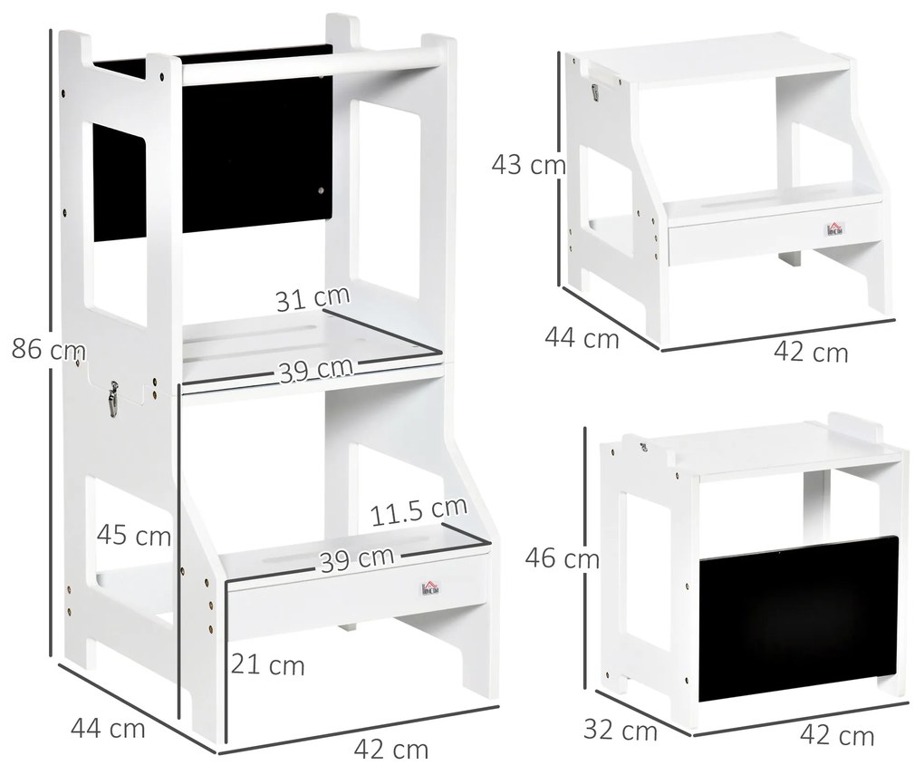 HOMCOM Turn de invatare Montessori 2 in 1 detasabil din MDF, pentru copii 3-6 ani, alb | Aosom Romania