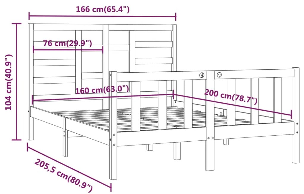 Cadru de pat, gri, 160x200 cm, lemn masiv de pin Gri, 160 x 200 cm