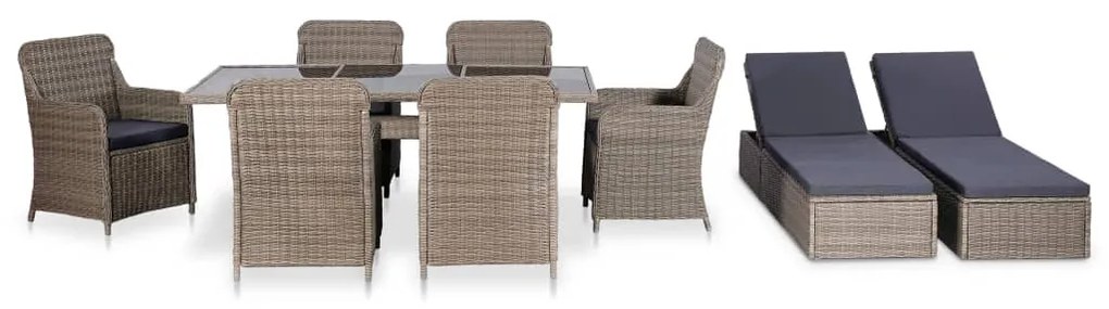 Set mobilier de exterior, 9 piese, maro, poliratan