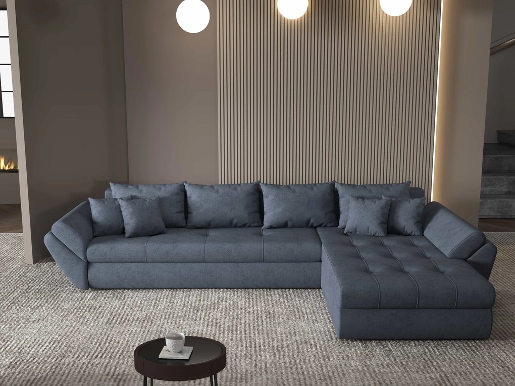 Colțar extensibil dumonde cu ladă de depozitare si sezut confortabil din spuma high-density, Loana XL Enjoy Antracit II 335x185 cm