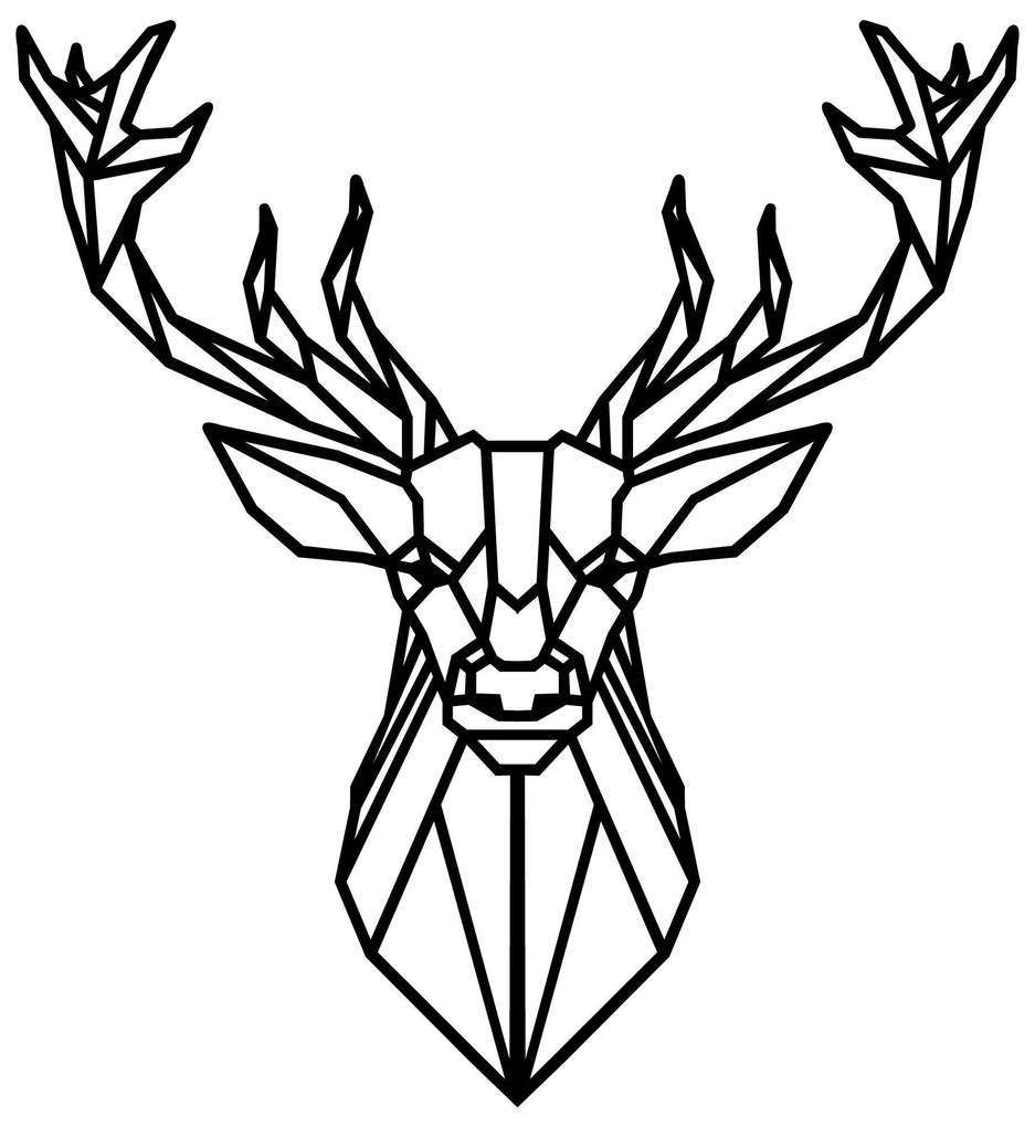 Decoratiune de perete Metal Deer4, Negru, 65x0,15x60 cm